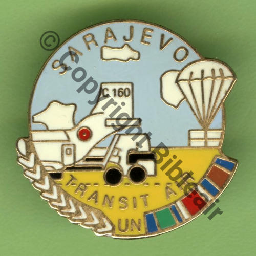 SARAJEVO TRANSIT AIR mandat UN NH  DEMONS ET MERVEILLES Dos quadrille fin 1Attac PINS 28mm Src.Y.GENTY 4Eur12.25 